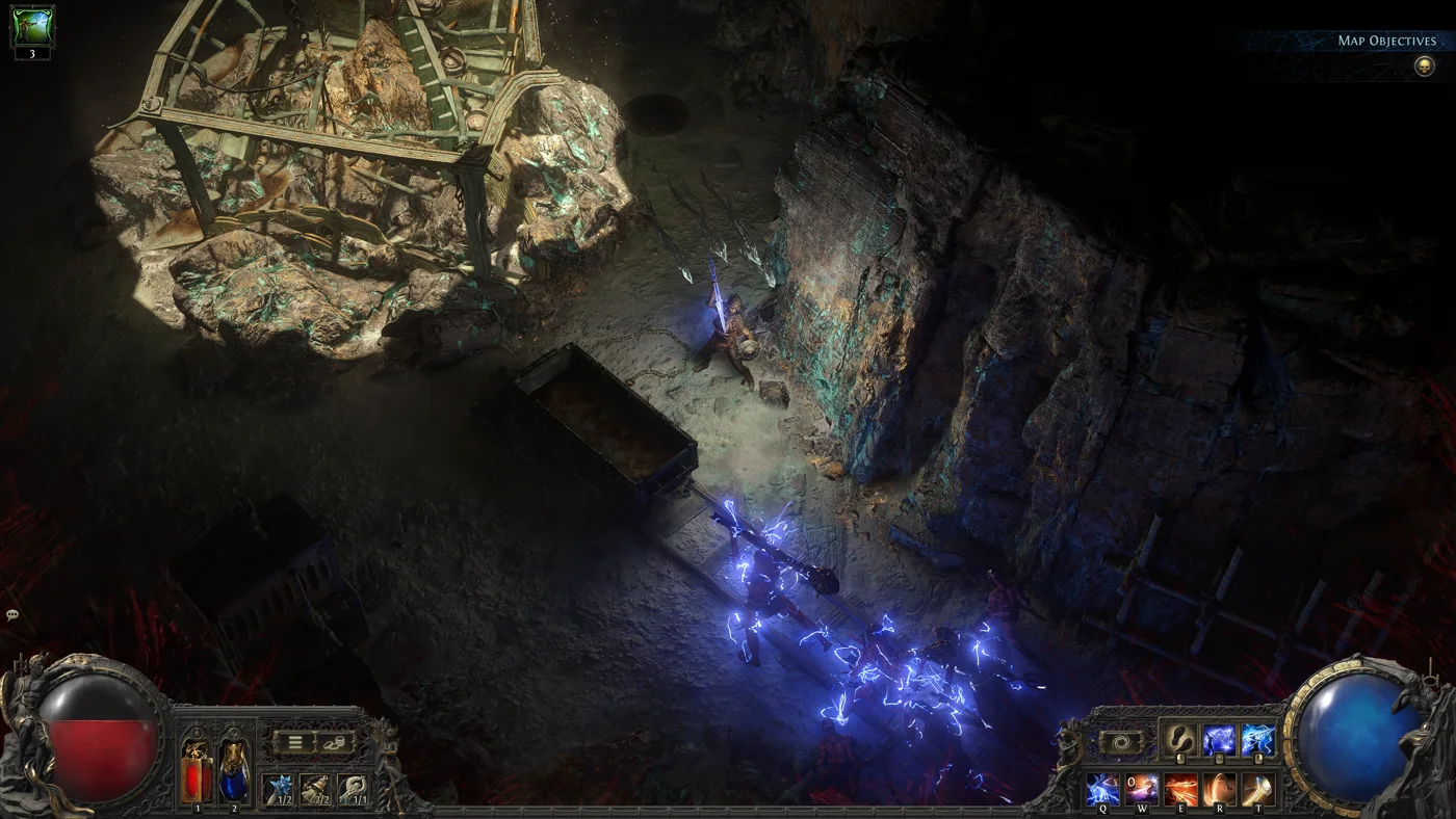 Player moving toward waypoint with loot with loot in Path of Exile